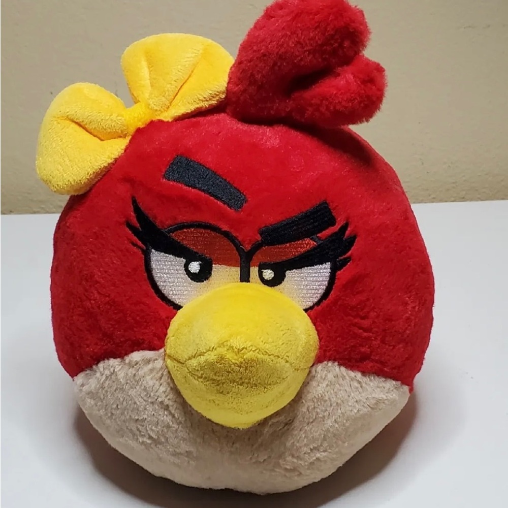 Angry Birds Plush Ruby Red Girl Bird Yellow Bow Commonwelth Stuffed 7" No Sound